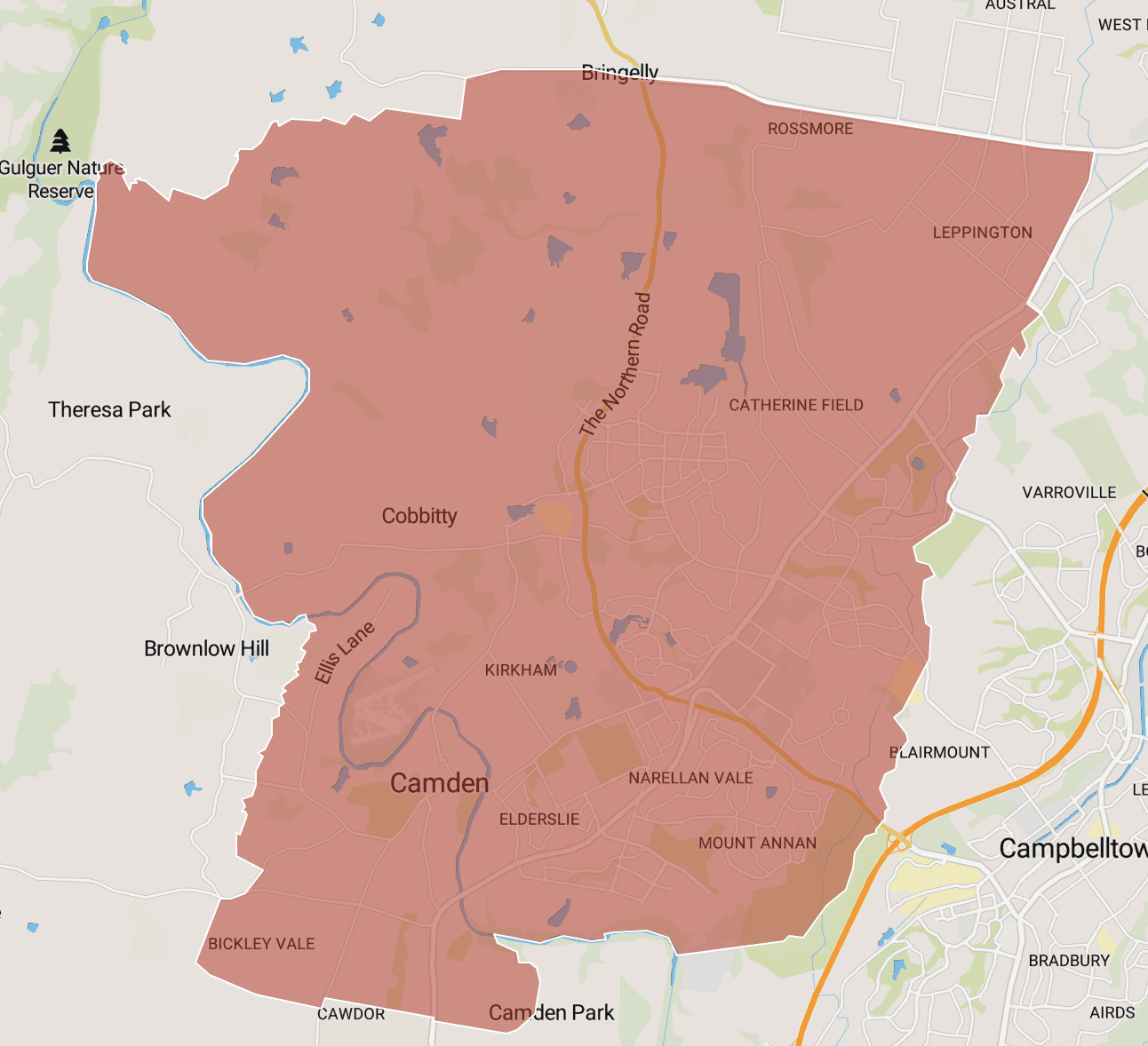 Map of Wollondilly showing major towns including Bargo, Douglas Park, Picton and Warragamba